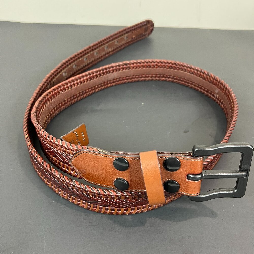 Men's Beep Free Brown Italian Woven Leather Belt, Size 42-44